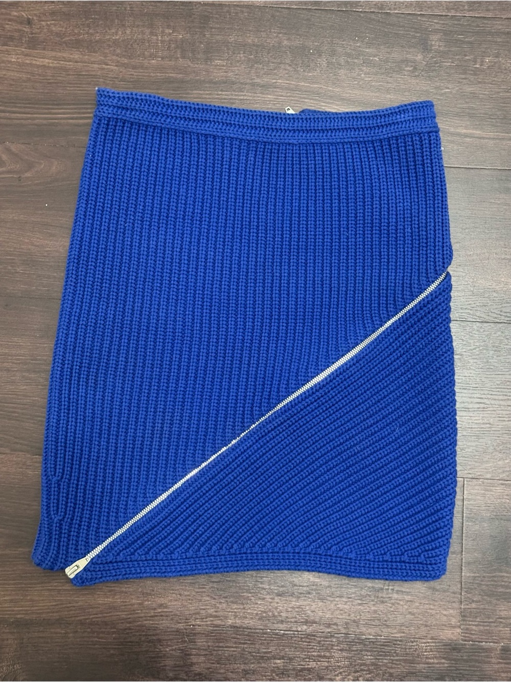 Alexander Wang Rib-Knit Peel-Away Zipper Mini Skirt in cobalt/royal blue